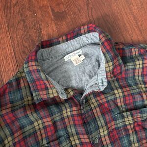 Carbon 2 Cobalt Large Flannel Shirt Red Blue Green Plaid 100% Cotton Casual
